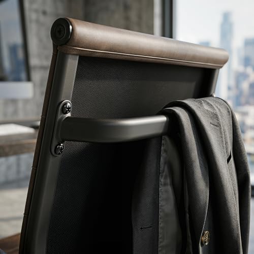 Image of HNY Leather Office Guest & Reception Chairs Set of 2, Modern Waiting Room Chairs with Arms, Desk Chair no Wheels with Sled Base for Waiting Room /Conference Room, Retro Brown