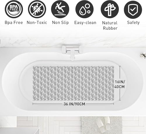 Image of HomeCloud Non-Slip Shower Mat for Bathtub, Anti-Slip Bath Mat with Suction Cups, Drainage Holes & Foot Massage Exfoliating Surface (D Light Grey)