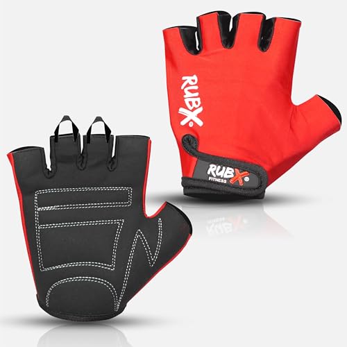 Image of RUBX Gym Gloves for Men & Women - Half Finger Workout Gloves for Weightlifting, Training, Fitness,Biking,Hand Protection & Grip Strength - Gym Accessories (Red & Black Size-L)