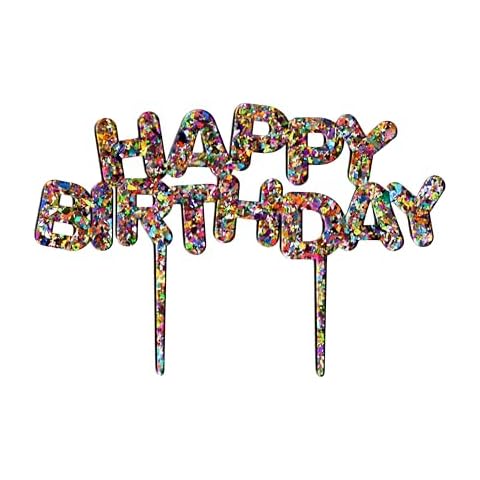 Royer Happy Birthday Acrylic Cake Toppers for Men, Women and Kids - Fun Confetti Birthday Sign Cake Topper, Happy Birthday Cake Toppers, Made in the USA Cover