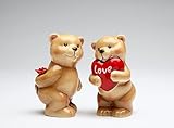 Cosmos Gifts 10324 Fine Ceramic Teddy Bear Love Bears Hugging Heart and Holding Red Rose Salt and Pepper Shakers, 3-1/4' H