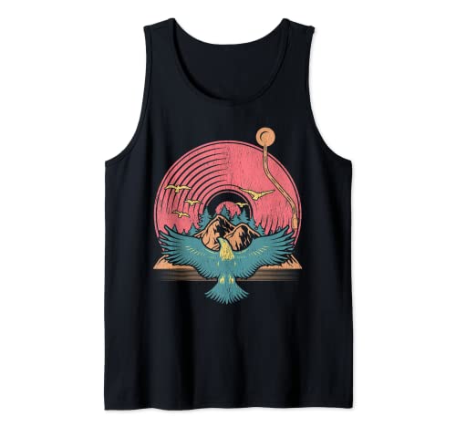 Vinyl Record Player Vintage Music Mountains Trees Outdoors Tank Top