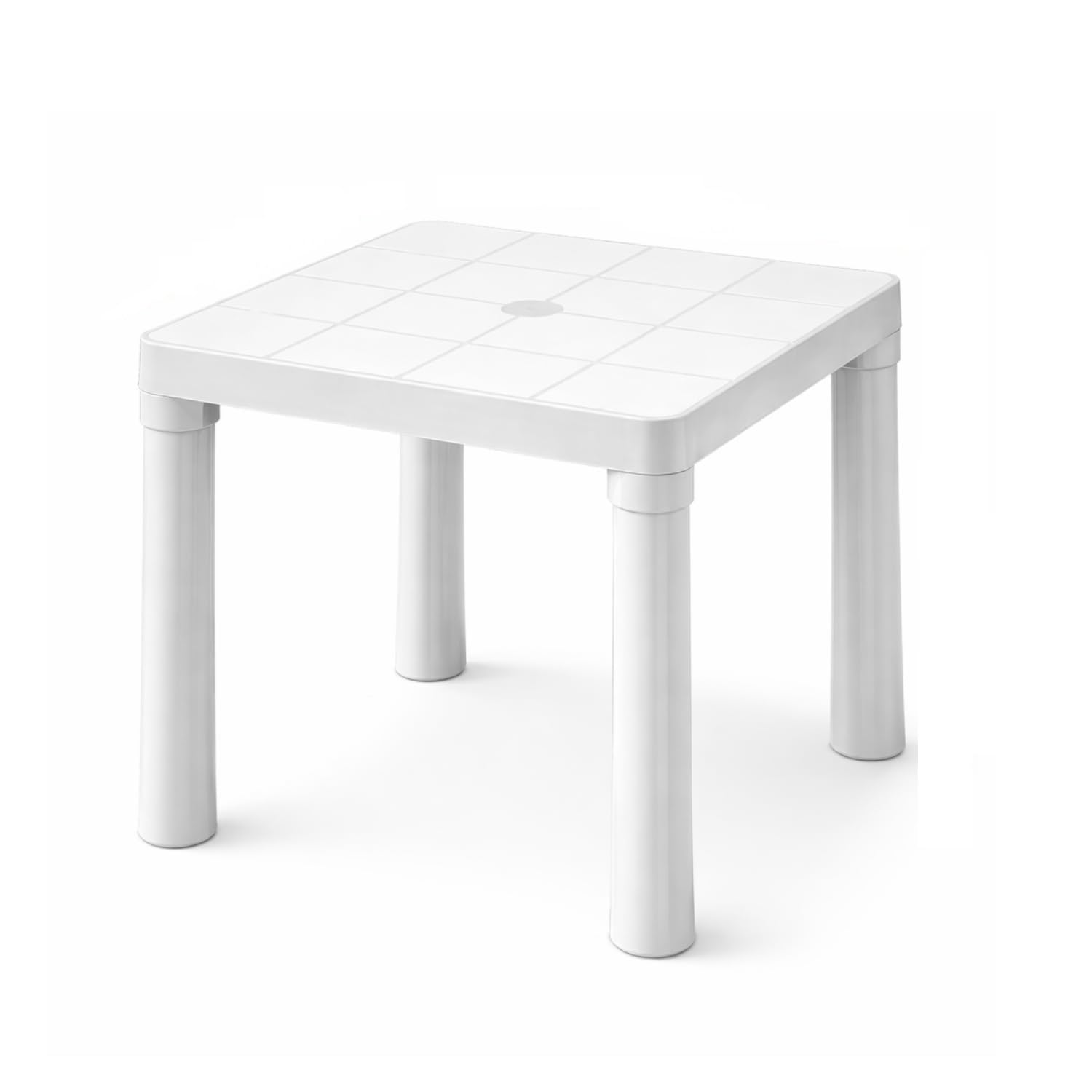 PALUPLUS Tavolino Quadrato Bianco in Plastica Rigida, Misura 50x50x47 cm, Tavolo da Gioco Basso, Gambe Removibili, Tavolino da Campeggio, Terrazzo, per Esterno ed Interno -9948C