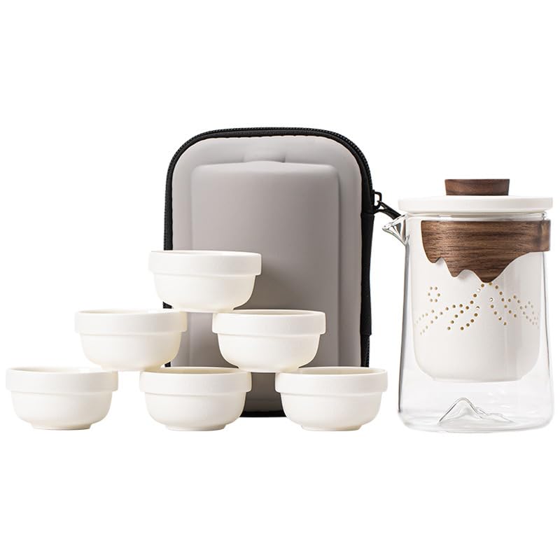 旅行茶具tea pots套装便携式户外露营随身喝茶杯tea cup 陶瓷一壶六杯泡茶用品 Teapots