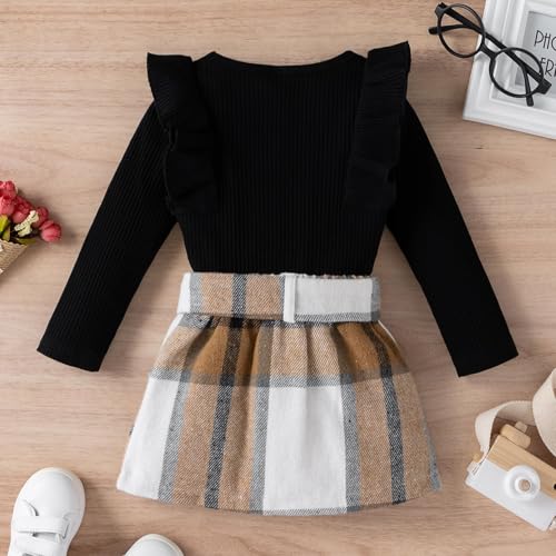 Baby Toddler Girl Outfits Fall Winter Clothes Turtleneck Knitted Cotton Long Sleeves Tops & Button Mini Skirts Set3
