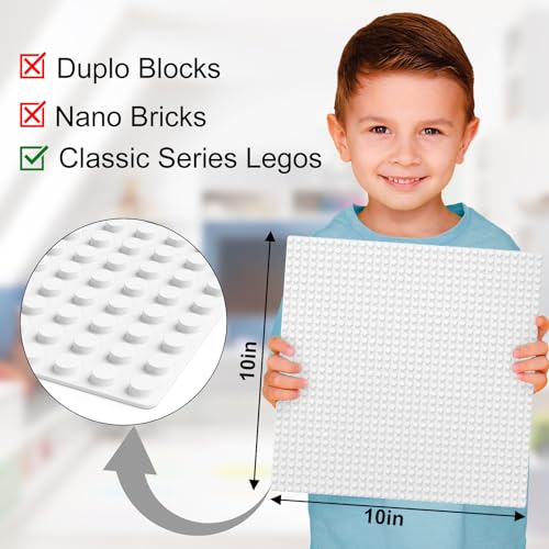 Image of Pokiiulk Classic Baseplates, Peel and Stick Base Plates for Building Bricks, Compatible with Major Brands, Self-Adhersive Base for Bricks 10 inch x 10 inch, 6 Pack White
