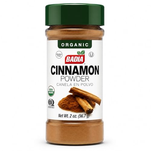 Image of Badia Organic Cinnamon Powder, 2 oz - Warm & Sweet Flavor for Baking, Oatmeal, Smoothies, Coffee & Desserts