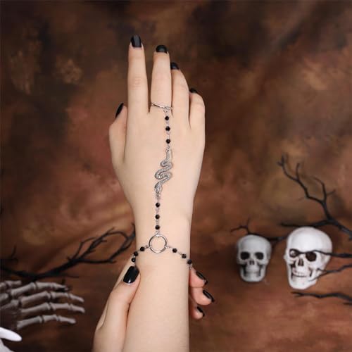 Snake Finger Ring Bracelets Crystal Hand Harness Bracelet Black Hand Chain Slave Hand Jewelry for Women4