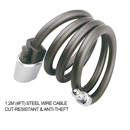 Andoer Bobina de cabo de trava de bicicleta antifurto de 4 pés com suporte de montagem e chaves