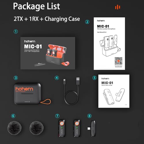 Image of hohem MIC-01 Wireless Lavalier Microphone, 3-Level Noise Cancelling Built-in TF Card Slot Remote Shutter Control Clip On /Magnet Mic for Smartphone Camera Laptop Tablet