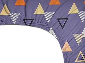 BSB Home Premium Cotton Elastic Fitted Geometric Bedsheets with 2 King Size Pillow Covers | Double Bed with All Around Elastic 180 TC Supersoft | (72"X78", Grey & Orange), 180-200 TC