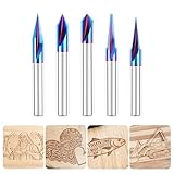 CNC Wood Carving Router Bit - 1/4 Shank, 15/20/30/60/90 Engraving Bits, 2 Flute Straight & V-bit, Blue Nano-Coating Conical Tool