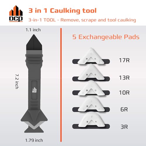 DCP Donseal 3 in 1 Caulking Tool Kit – Silicone Caulking Tool for Removal, Scraping & Finishing – Precise Caulk Remover & Applicator with 5 Tooling Pads – Stainless Steel Caulk Scraper for Smooth Seal - Image 4