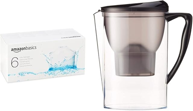 Amazon Basics Water Filter 2.3 Litres (Nero) & Water Filter Cartridge (6 packs)