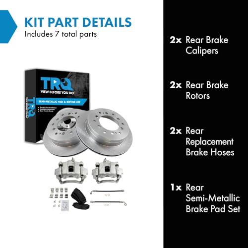 Image of TRQ Rear Brake Pad and Rotor Set Semi Metallic Rotors Calipers Compatible with 2003-2009 Lexus GX470