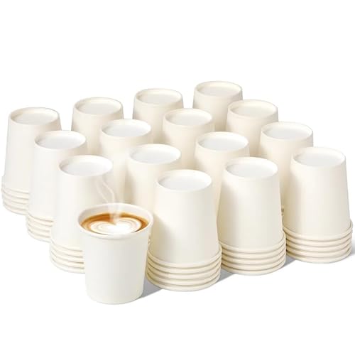 200 Pack, 4oz / 120ml Disposable Paper Cups for Hot and Cold Drinks, Coffee Cup, Water Cup, Juice Cup, Single Wall White Drinking Cups, Recyclable