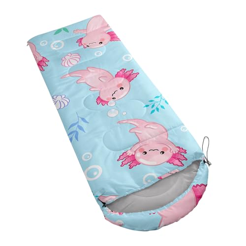 Image of QOOMO Axolotl Cute Camping Sleeping Bags,3 Season Warm & Cool Weather,Lightweight,Waterproof Sleeping Bags for Adults & Kids,Traveling,and Outdoors