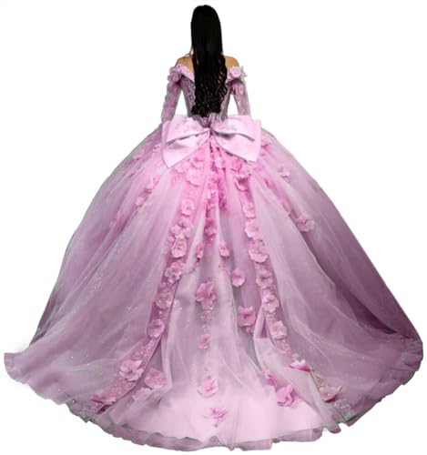 Long Sleeves Quinceanera Dresses with Bow Sweetheart XV Dresses 3D Floral Puffy Ball Gown YU0114