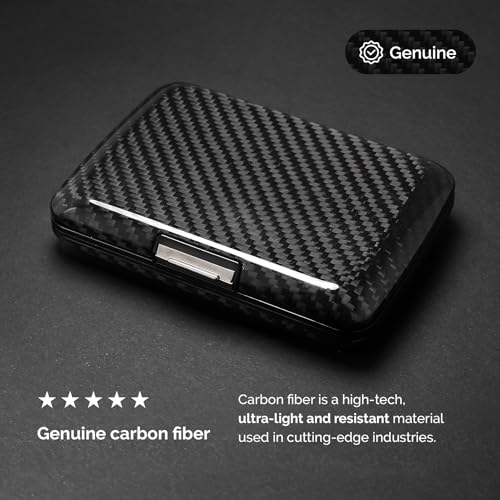 ÖGON -DESIGNS- Genuine carbon fiber card holder with metal lock, RFID Protection against fraud and demagnetization, Compact wallet, Smart Case OSLO model3
