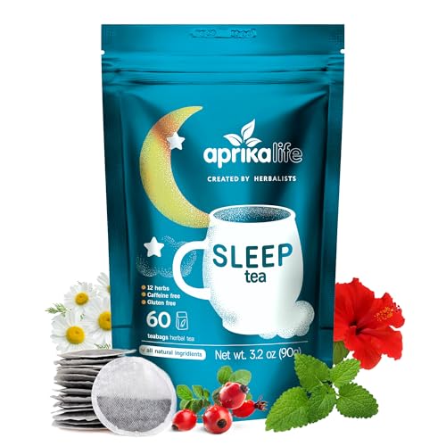 Aprika Life Sleep Tea for Bedtime Relaxation & Stress Relief – Natural Caffeine-Free Herbal Nighttime Tea with Chamomile, Lavender, Mint & Hibiscus – No Melatonin Sleep Aid – Relaxing Tea Bags 60 Pack
