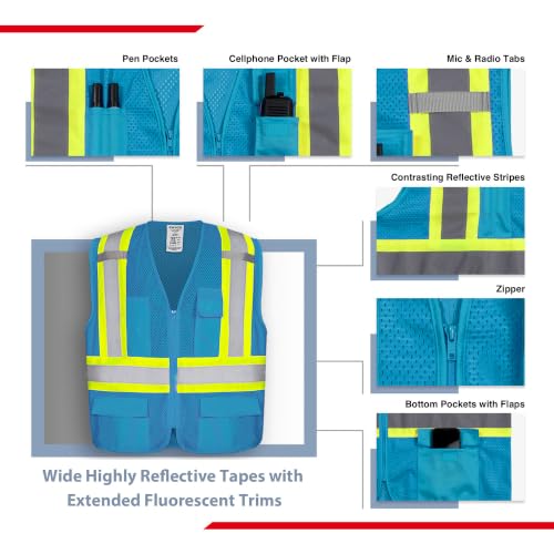 Image of KAYGO Reflective High Vis Safety Vest with Pockets for Men and Women KG0100 | Breathable Polyester Lightweight, Two-Tone, for Construction, Warehouse, Surveying, Cycling, Machine Washable