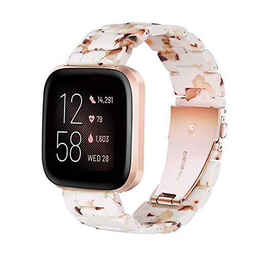 Ayeger Band Replacement for Fitbit Versa/Versa 2 Smart Watch/Special/Lite Edition, Fashion Resin Wristbands Women Men Replacement Bracelet Metal Stainless Steel Rose Gold Buckle(Nought White)