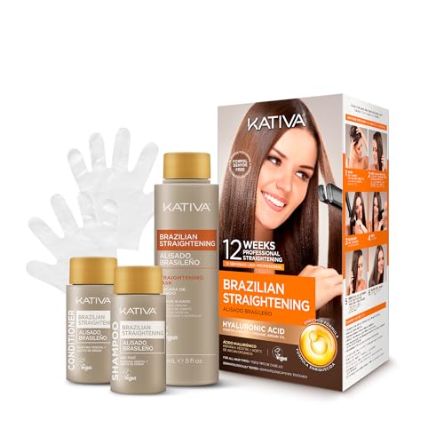 KATIVA Brazilian Keratin Treatment Kit at home Formaldehyde Free Hair Straightening with Hyaluronic...