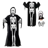 [AmzBarley] ハロウィン コスプレ 骸骨 死神 幽霊 お化け 定番 「スクリーム コスプレマスク+骸骨マント＋手袋」３点セット 子供用 スクリーム コスプレ 仮装 コスチュームセット スケルトン 戦慄のハロウィン スカルマスク 全身用スケルトン衣装 黒