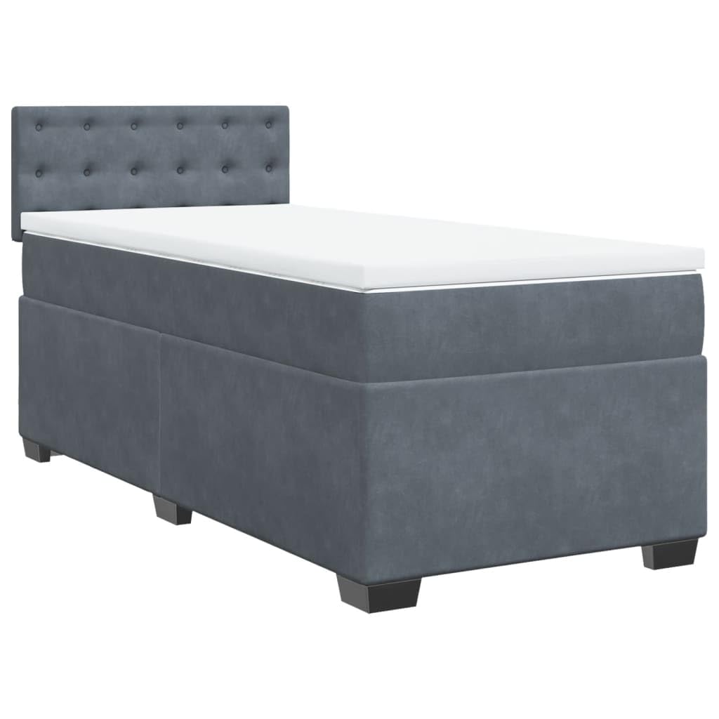 vidaXL Boxspringbett, Polsterbett Bett mit Matratze, Bettgestell mit Kopfteil Lattenrost, Einzelbett für Schlafzimmer, Dunkelgrau 90x200cm Samt