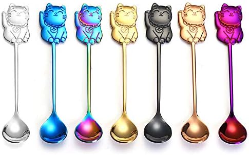 Silverware Flatware Set, Cartoon Lucky Cat Spoon Home Cute Stirring Coffee Spoon Ice Spoon Dessert Spoon Ice Cream Spoon(4Set)