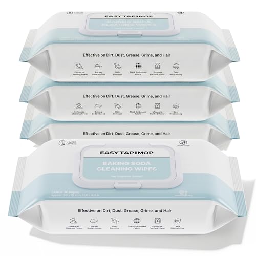 EASY TAP MOP Baking Soda Cleaning Wipes - Wet Floor Mopping Replacement Pad Refills Compatible with Swiffer Sweeper Mop - Larger & Thicker Disposable Cloths for Multi-Surfaces - 30 Count (Pack of 4)
