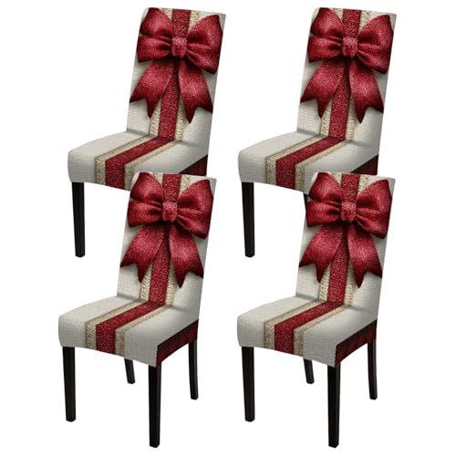 Image of Nuxovilar 4PCS Red Bow Design Stretch Chair Covers 23.6x70in | Holiday Slipcover Festive Protector Bow Wrap Seat Guard Dining Room Family Gathering Party (Red Bow Design)