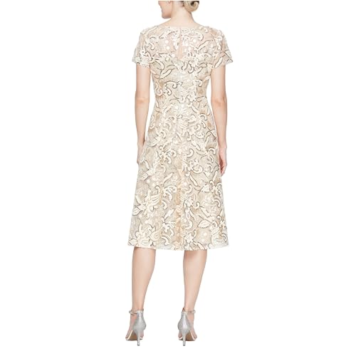Image of S.L. Fashions Womens Stretch V-Neck Tea Length Dress