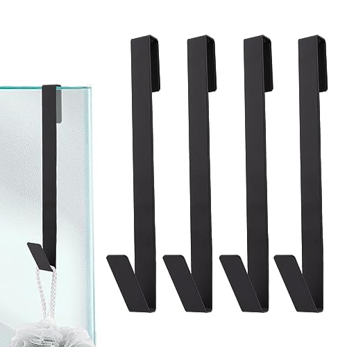 Drilling-Free Extended Shower Towel Hooks - 4 pcs, Fits Frameless Glass Shower Door Thickness Under 0.79 inch/20mm (Black - 10 inch)