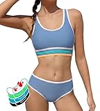BamPjs Girls 2 Piece Period Swimsuits Tween Bathing Suit Blue High Waisted Bikini Padded Tankini Summer Beach Swimwear Set