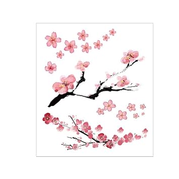 8 pcs WomenS Waterproof Durable Simulation Temporary Tattoo Pink Flower Girl Collarbone Ancient Style Cherry Blossom Temporary Tattoo