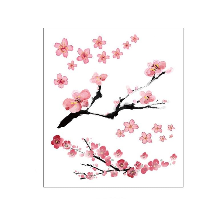 8 pcs Women'S Waterproof Durable Simulation Temporary Tattoo Pink Flower Girl Collarbone Ancient Style Cherry Blossom Temporary Tattoo