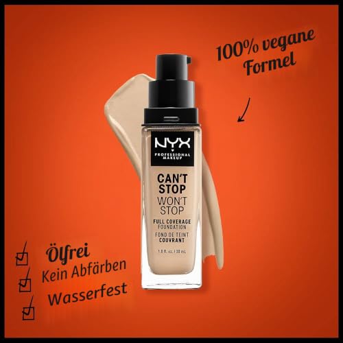 NYX Professional Makeup Can't Stop Won't Stop Full Coverage Foundation, Langanhaltend, Wasserfest, Vegane Formel, Mattierter Teint… – Ansicht 2