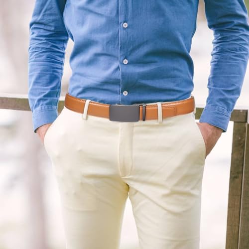 Image of Founders & C Men's Ratchet Belt 1 3 /8 inch,Leather Dress Belt Adjustable with Click Sliding Buckle Trim to Exact Fit