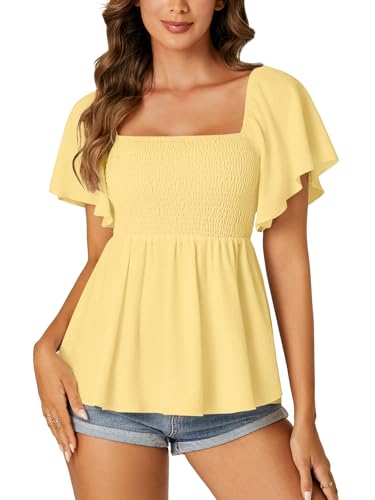 Image of LYANER Women's Square Neck Cute Peplum Top