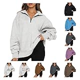 Womens Oversized Sweatshirt Long Sleeve Solid Pullover Quarter Zip Sweater Top Teen Girls Christmas Fall Y2K Clothes