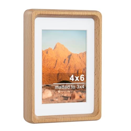 TEYCLZORE Cornice Foto 10x15 cm, Cornice portafoto in legno 4x6 pollici, per foto 10x15 cm senza passepartout o 7x10 cm con passepartout, da parete o da tavolo (legno di faggio)