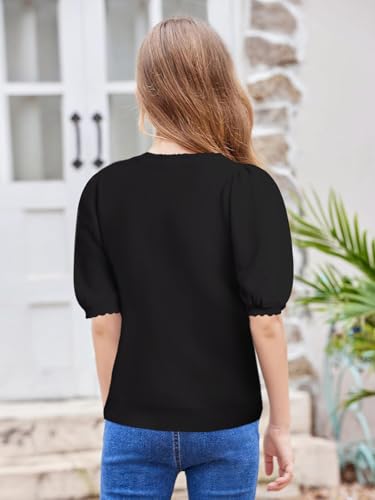 BeautyNee Girls Short Sleeve Cardigan Crew Neck Lightweight Summer Shirts Button Down Knit Shrug Sweater Tops4