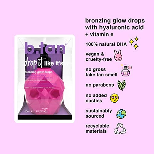b.tan love at first tan gift set bundle - includes 4 items, self tanner mousse/lotion, bronzing drops & tanning mitt - fake tan
