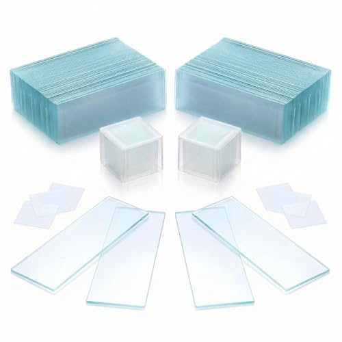 QWORK 100 Stück Objektträger 76x25mm und 200 Stück Deckgläser 18x18mm Mattierte Kanten