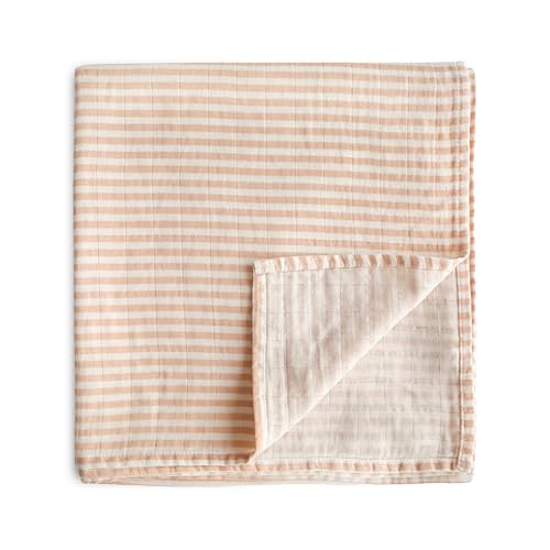 Image of mushie Muslin Baby Swaddle Blanket | 100% Organic Cotton (Natural Stripe)