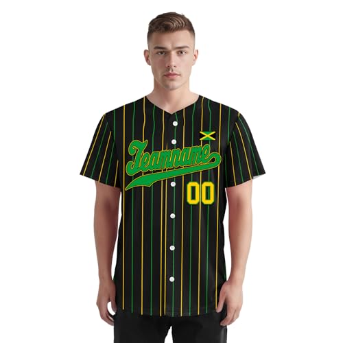 Camiseta de béisbol personalizada Jamaica para hombres, mujeres y jóvenes, transpirable, con botones, camisa de softball suave miniatura 2