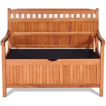 Foldable Outdoor Bench, Garden Bench w/High Back & Armrest, Acacia Wood Bench, 4 FT 2-Person Loveseat Chair for Front Porch, Patio, Backyard & Balcony, Teak Finish w/Storage, Natural