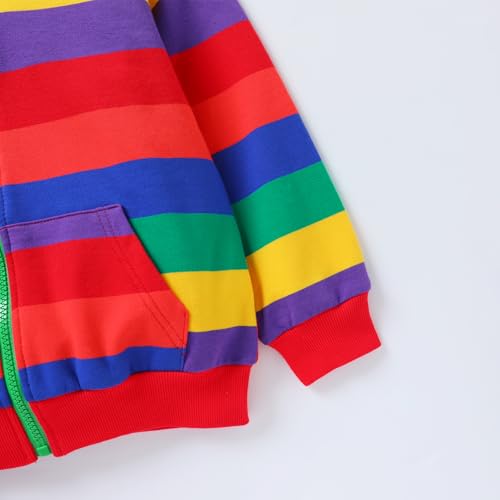 Hileelang HFGSW242187-140-REDRAINBOW Big Rainbow Striped Hoodie Colorful Full-Zip Jacket With Front Pockets And Cozy Hood Lightweight Outerwear 9-10 Years thumb #4
