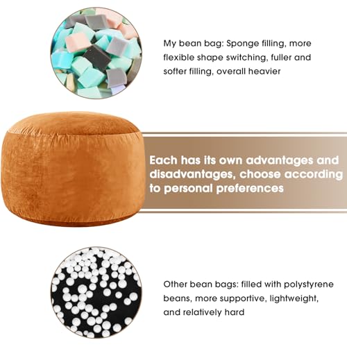 Image of Bean Bag Chairs for Adults - Memory Foam Furniture BeanBag Chair - Kids /Teens Sofa with Soft Micro Fiber Cover - Round Fluffy Couch for Living Room Bedroom College Dorm - 4 ft, Golden Brown